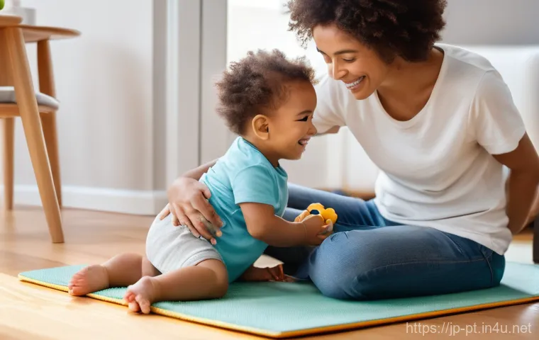 소아뇌성마비 재활 - A cheerful young child, around 8-10 years old, with cerebral palsy, is wearing a modern, sleek, and ...