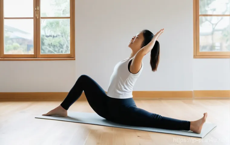 교정운동과 필라테스 - **Prompt: Reflecting on Posture**
    A Japanese woman in her late 20s to early 30s, with neatly tie...