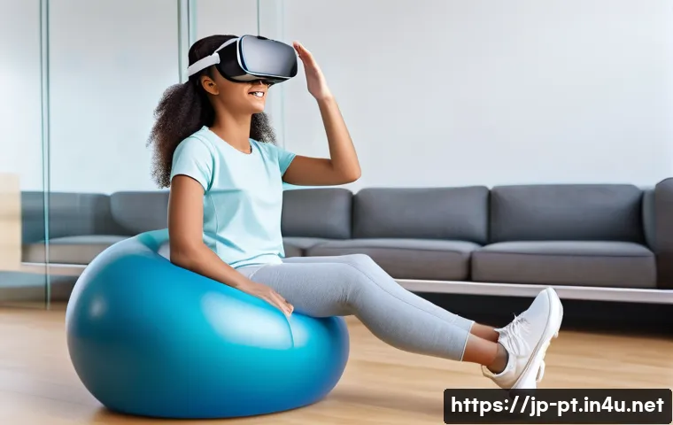 재활운동프로그램 - **Prompt:** A vibrant, futuristic rehabilitation center. A young adult female, wearing comfortable, ...